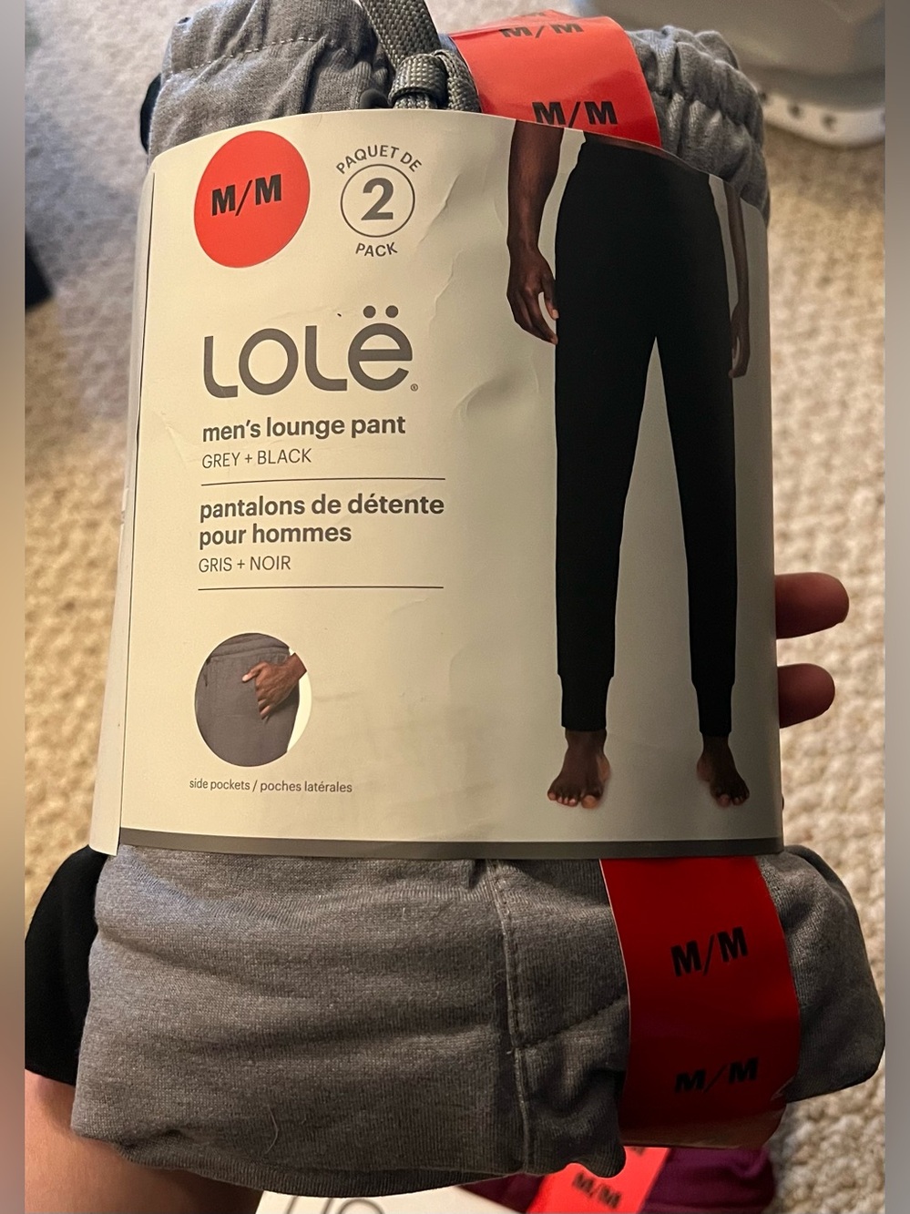 NWT Lolë Men’s Lounge Pants 2-Pack Joggers Gray & Black Size Medium